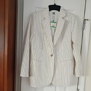 NWT Anne Klein White and Navy Striped Blazer-L